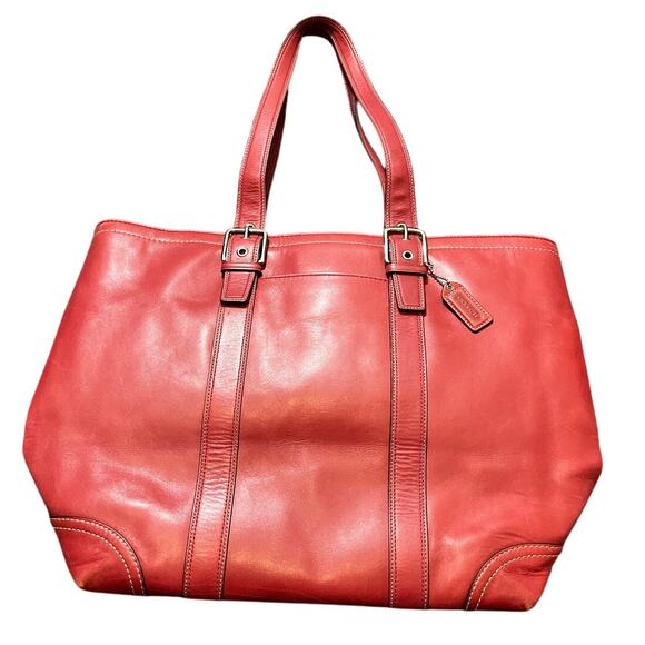 Vintage COACH HAMPTON‎ TOTE F10195 Red LEATHER Classic Womens Y2K BAG PURSE - Picture 1 of 12
